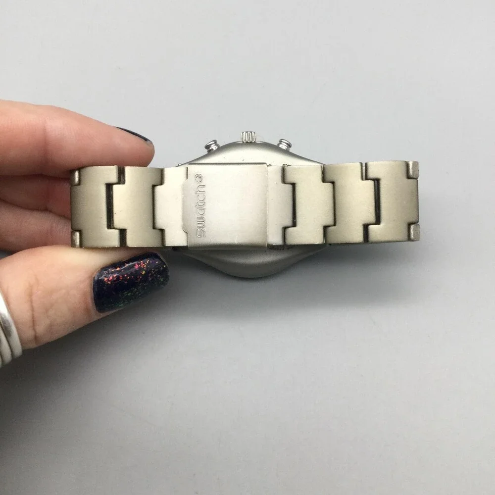 Vintage Swatch Irony Midi Chrono Wild Eyes Mens Watch 34mm Swiss New Battery 6
